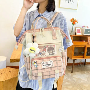 Set of 5 Kawaii Plaid Backpack Bag Collection-Kawaii Dream
