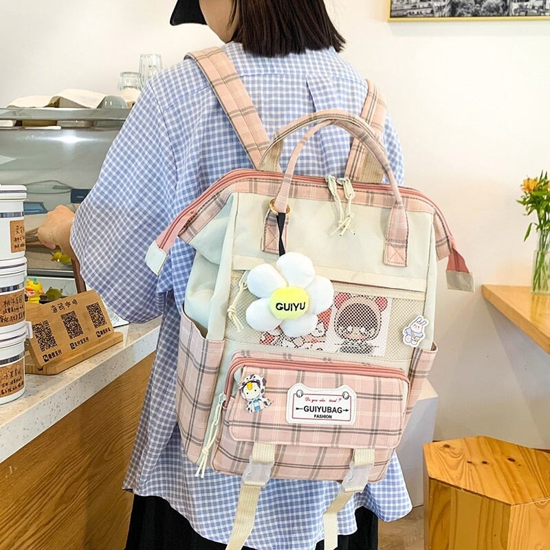 Set of 5 Kawaii Plaid Backpack Bag Collection-Kawaii Dream