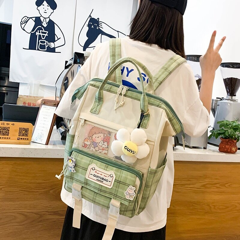 Set of 5 Kawaii Plaid Backpack Bag Collection-Kawaii Dream