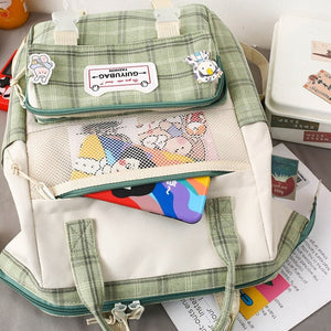 Set of 5 Kawaii Plaid Backpack Bag Collection-Kawaii Dream