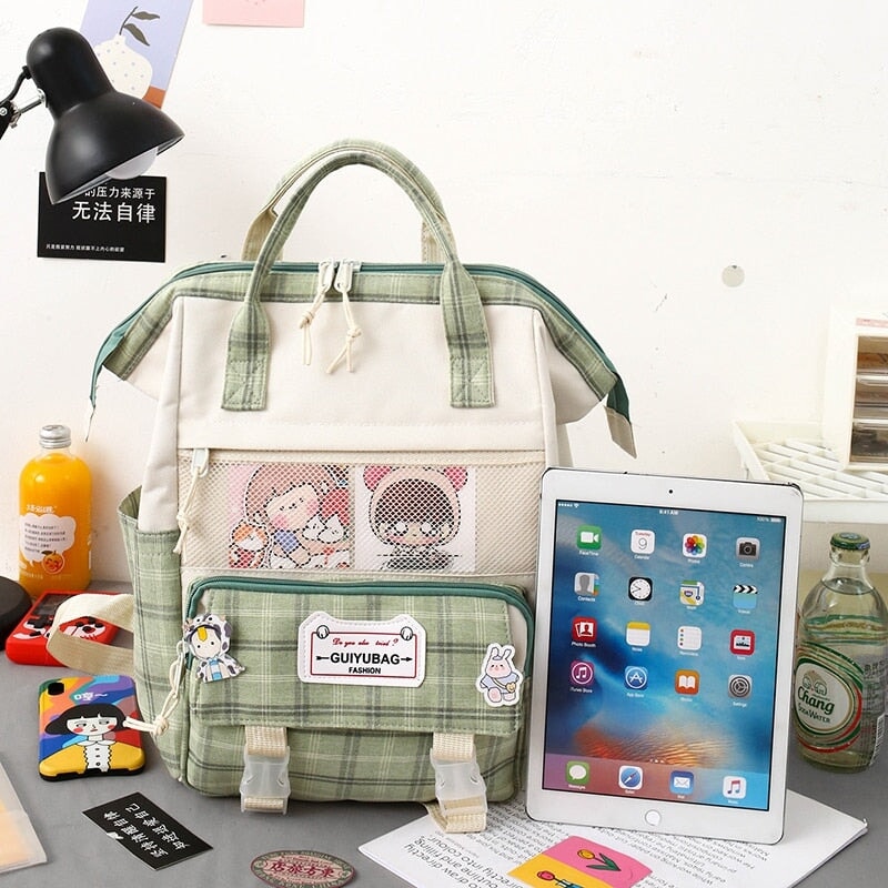 Set of 5 Kawaii Plaid Backpack Bag Collection-Kawaii Dream