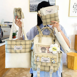 Set of 5 Kawaii Plaid Backpack Bag Collection-Kawaii Dream