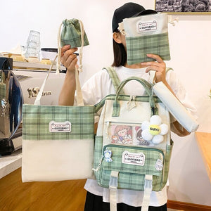 Set of 5 Kawaii Plaid Backpack Bag Collection-Kawaii Dream