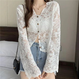 Sheer Long Sleeve Button Women's Cardigan-Kawaii Dream