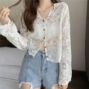 Sheer Long Sleeve Button Women's Cardigan-Kawaii Dream