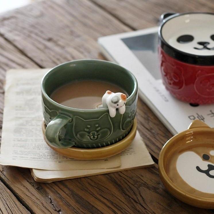 Shiba and Panda Mug with Coaster-Kawaii Dream