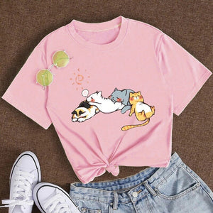 Sleepy Cats Short Sleeve Women's Tee-Kawaii Dream