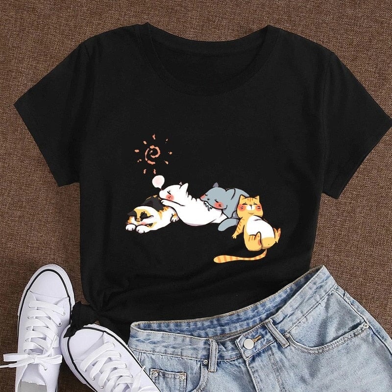 Sleepy Cats Short Sleeve Women's Tee-Kawaii Dream