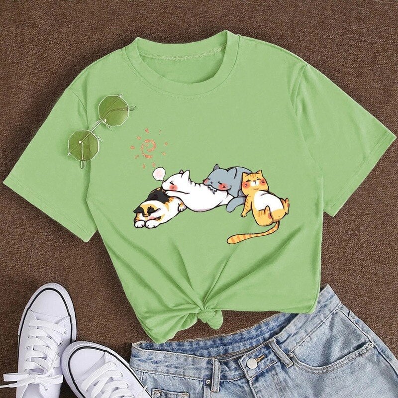 Sleepy Cats Short Sleeve Women's Tee-Kawaii Dream