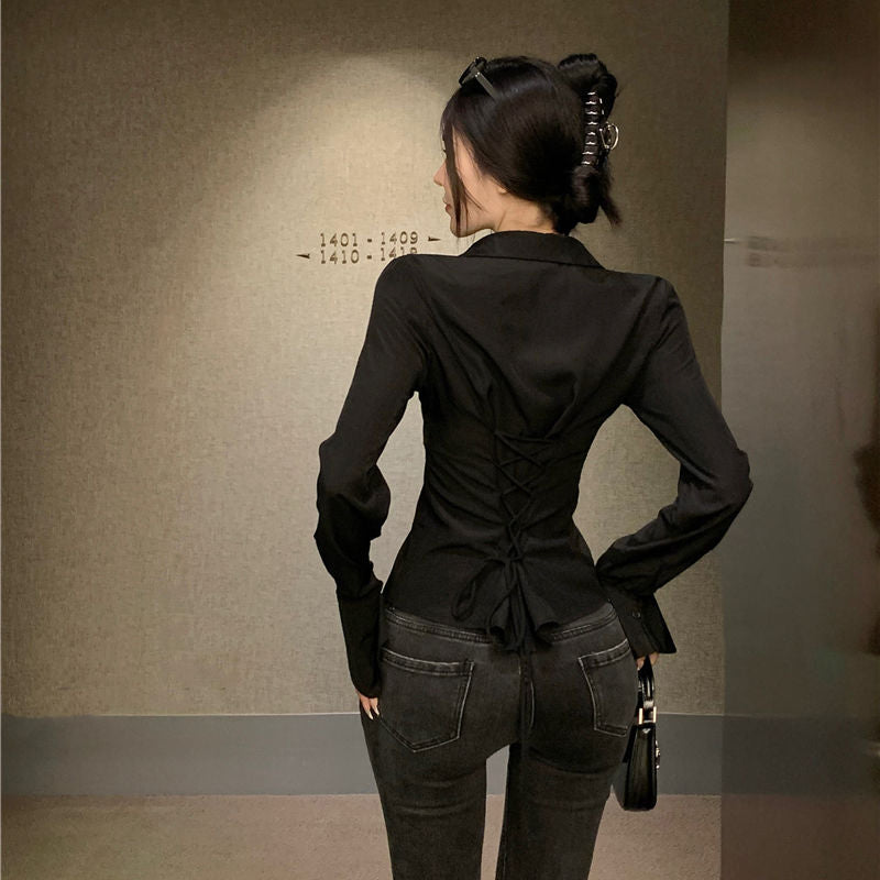Slim Waist Chiffon Flared Shirt-Kawaii Dream