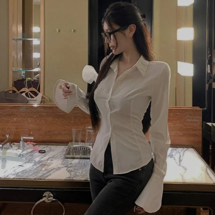 Slim Waist Chiffon Flared Shirt-Kawaii Dream