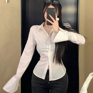 Slim Waist Chiffon Flared Shirt-Kawaii Dream