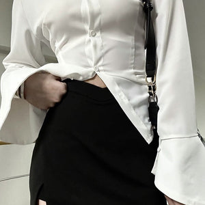 Slim Waist Chiffon Flared Shirt-Kawaii Dream