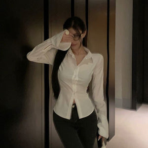Slim Waist Chiffon Flared Shirt-Kawaii Dream