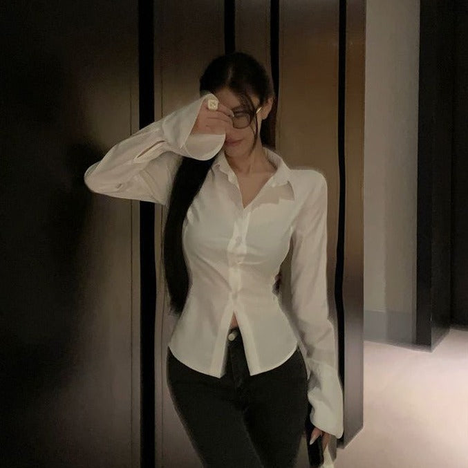 Slim Waist Chiffon Flared Shirt-Kawaii Dream