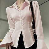 Slim Waist Chiffon Flared Shirt-Kawaii Dream