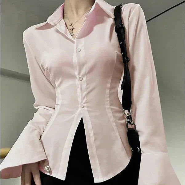 Slim Waist Chiffon Flared Shirt-Kawaii Dream