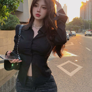 Slim Waist Chiffon Flared Shirt-Kawaii Dream