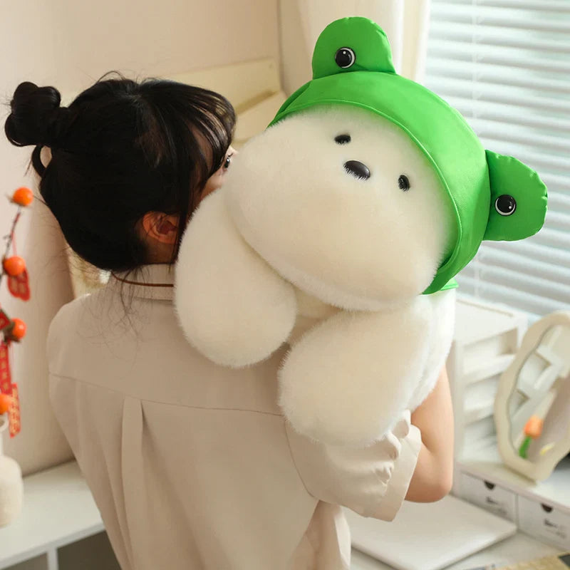 Snowy the White Maltese Plushie with Frog Hat-Kawaii Dream