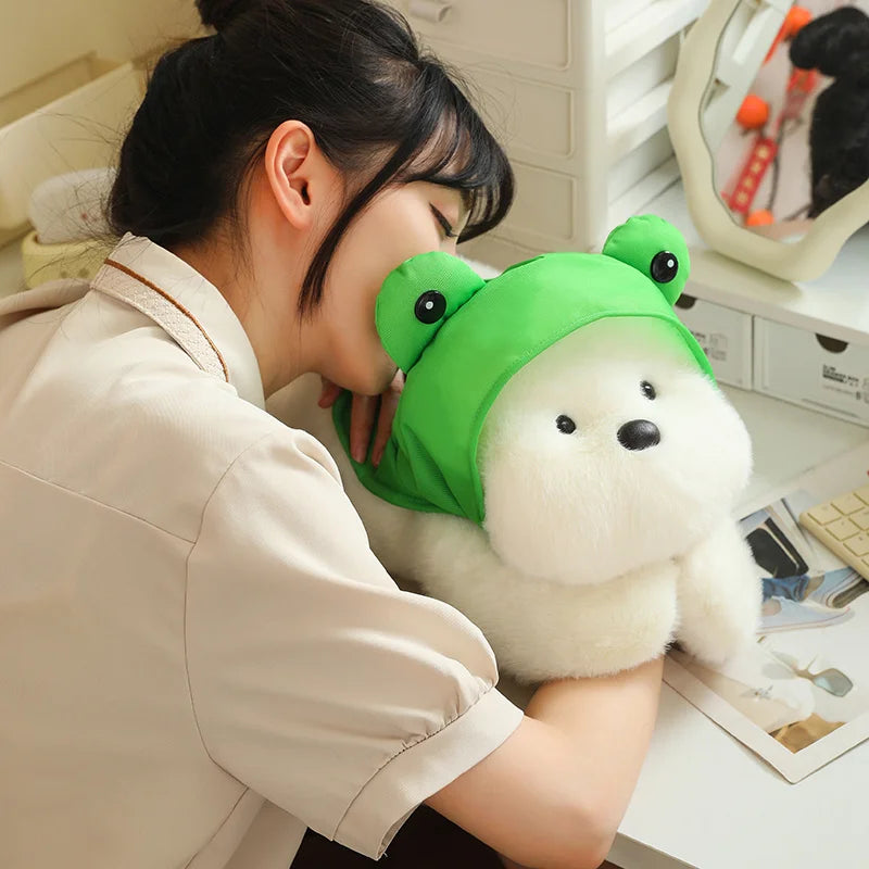 Snowy the White Maltese Plushie with Frog Hat-Kawaii Dream