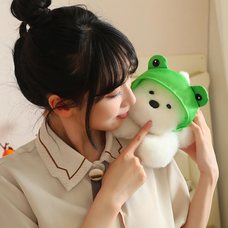 Snowy the White Maltese Plushie with Frog Hat-Kawaii Dream