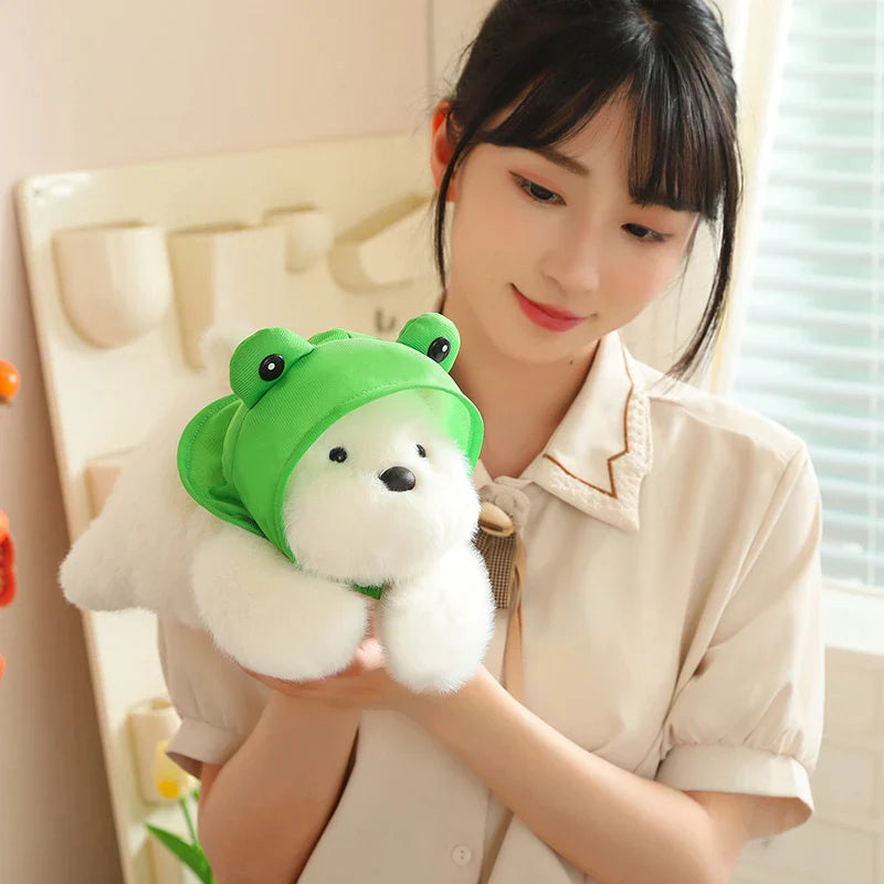 Snowy the White Maltese Plushie with Frog Hat-Kawaii Dream