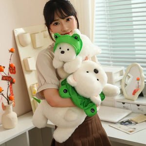 Snowy the White Maltese Plushie with Frog Hat-Kawaii Dream