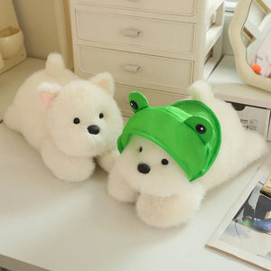 Snowy the White Maltese Plushie with Frog Hat-Kawaii Dream