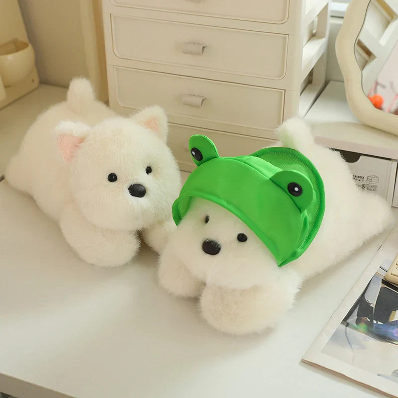 Snowy the White Maltese Plushie with Frog Hat-Kawaii Dream