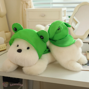 Snowy the White Maltese Plushie with Frog Hat-Kawaii Dream
