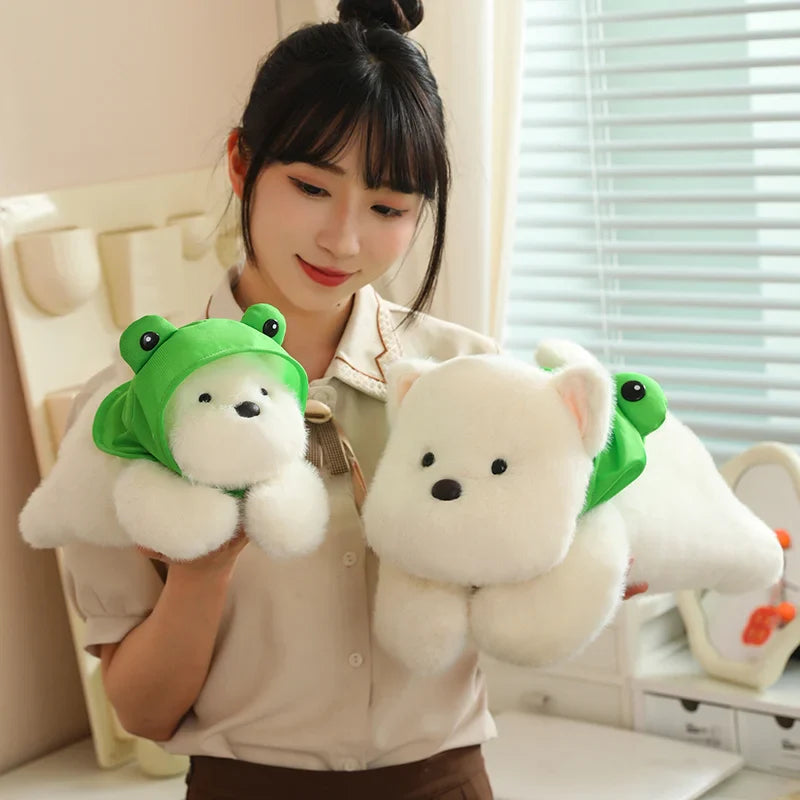 Snowy the White Maltese Plushie with Frog Hat-Kawaii Dream
