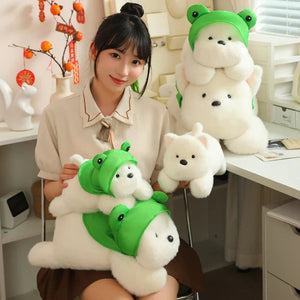 Snowy the White Maltese Plushie with Frog Hat-Kawaii Dream