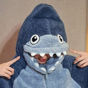 Soft Blue Shark Fluffy Pyjama 1-Piece Set-Kawaii Dream