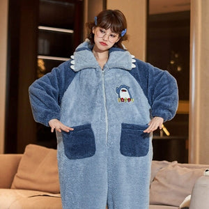 Soft Blue Shark Fluffy Pyjama 1-Piece Set-Kawaii Dream