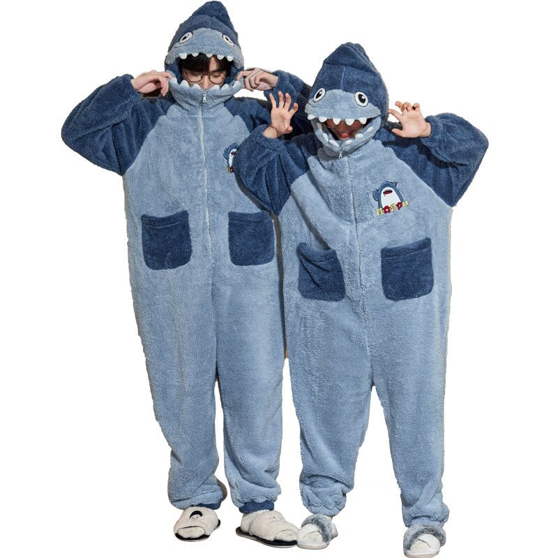 Soft Blue Shark Fluffy Pyjama 1-Piece Set-Kawaii Dream