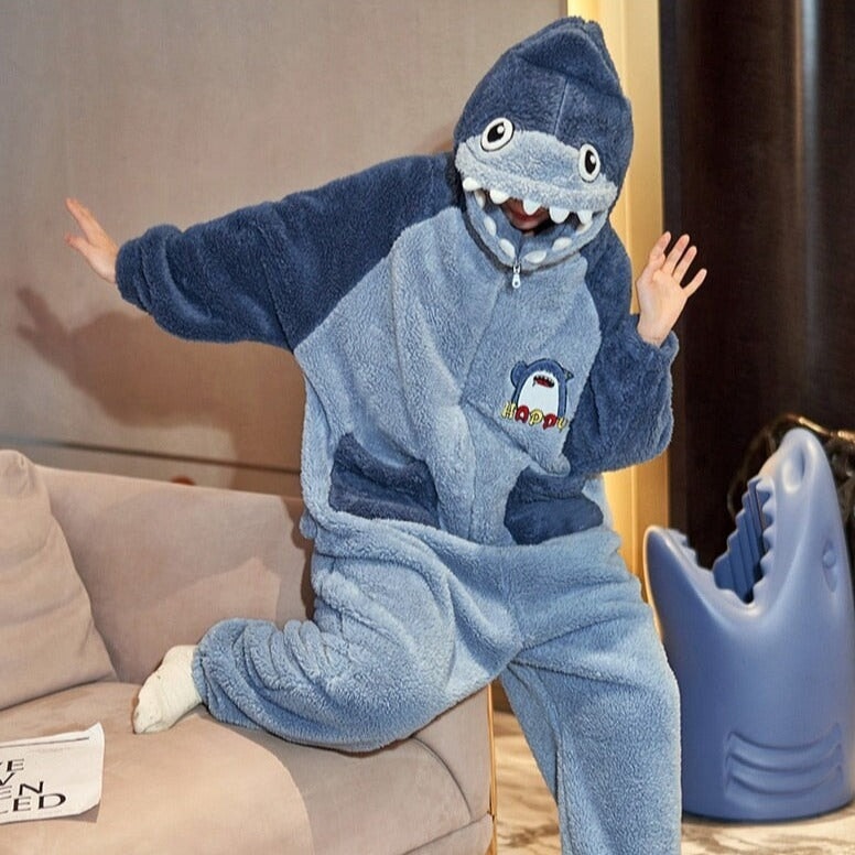 Soft Blue Shark Fluffy Pyjama 1-Piece Set-Kawaii Dream
