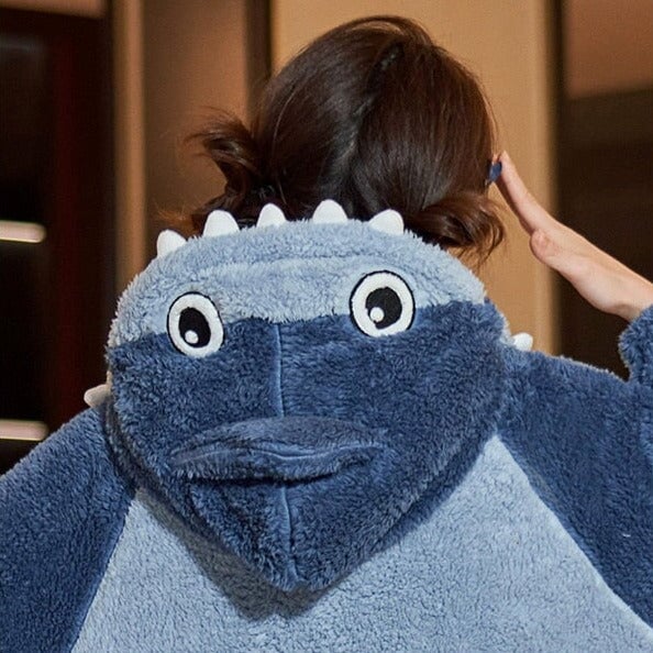 Soft Blue Shark Fluffy Pyjama 1-Piece Set-Kawaii Dream