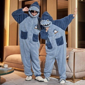 Soft Blue Shark Fluffy Pyjama 1-Piece Set-Kawaii Dream