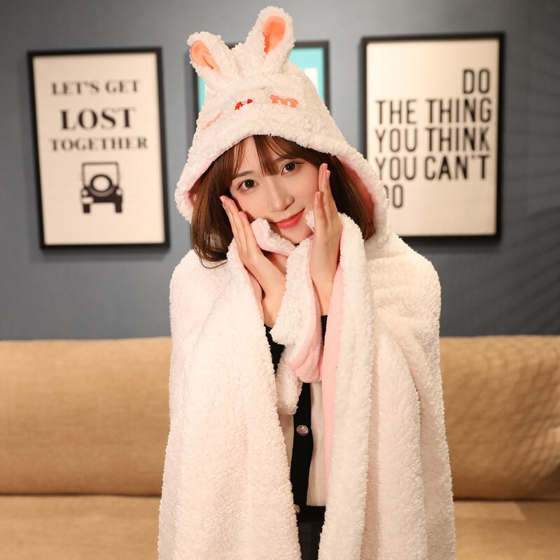 Soft Bunny Bear Poncho Fleece Blanket Cloak-Kawaii Dream