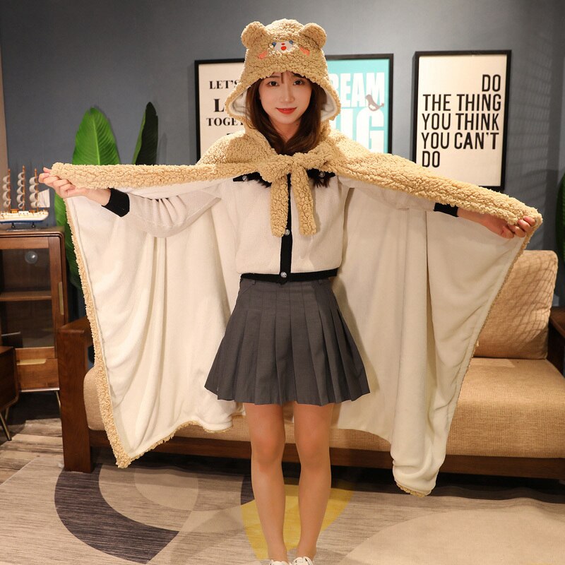 Soft Bunny Bear Poncho Fleece Blanket Cloak-Kawaii Dream