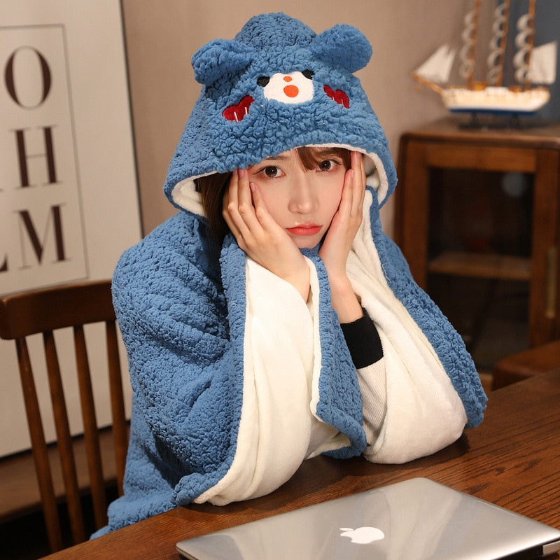 Soft Bunny Bear Poncho Fleece Blanket Cloak-Kawaii Dream