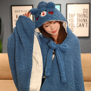 Soft Bunny Bear Poncho Fleece Blanket Cloak-Kawaii Dream