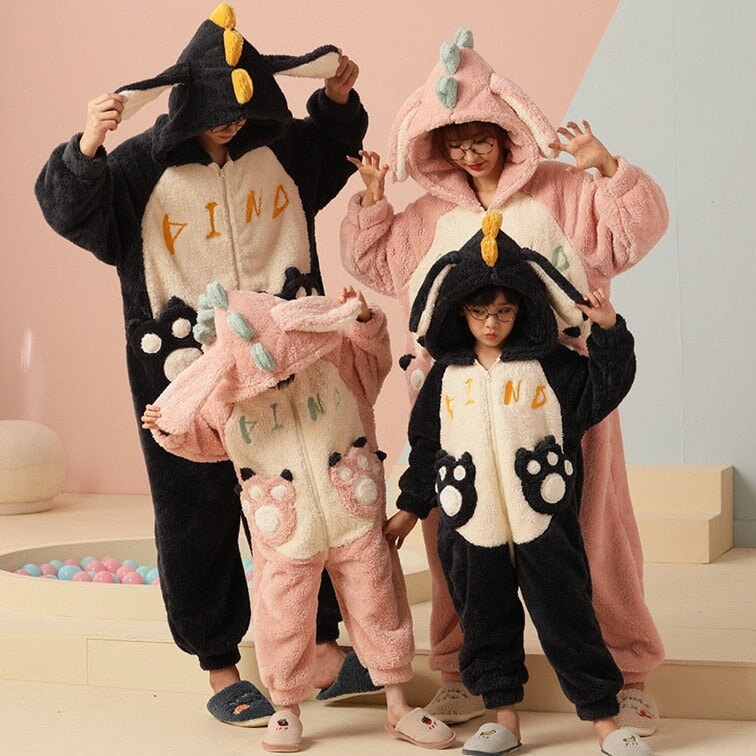 Soft Dinosaur Family Fluffy Pyjama 1-Piece Set-Kawaii Dream