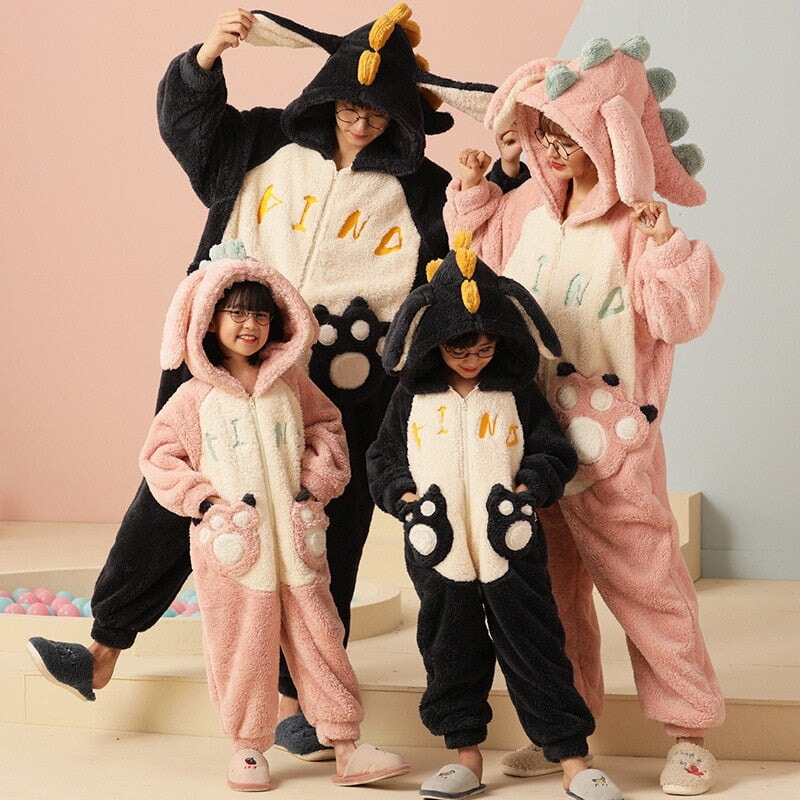 Soft Dinosaur Family Fluffy Pyjama 1-Piece Set-Kawaii Dream