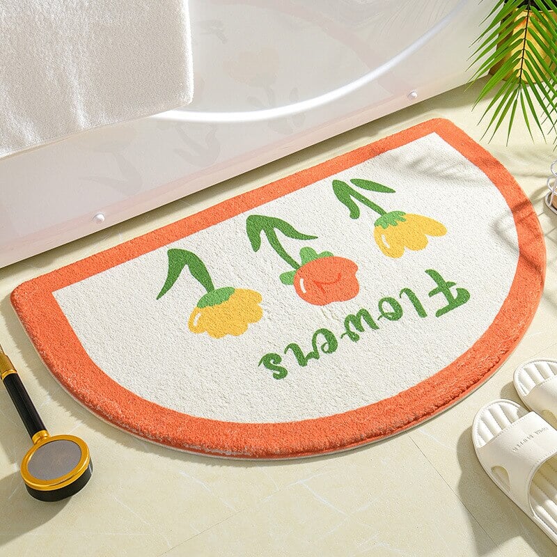 Soft Half Oval Floral Fruits Bathroom Mat Collection-Kawaii Dream