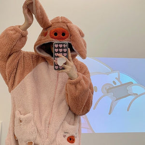 Soft Pig Fluffy Pyjama 1-Piece Set-Kawaii Dream