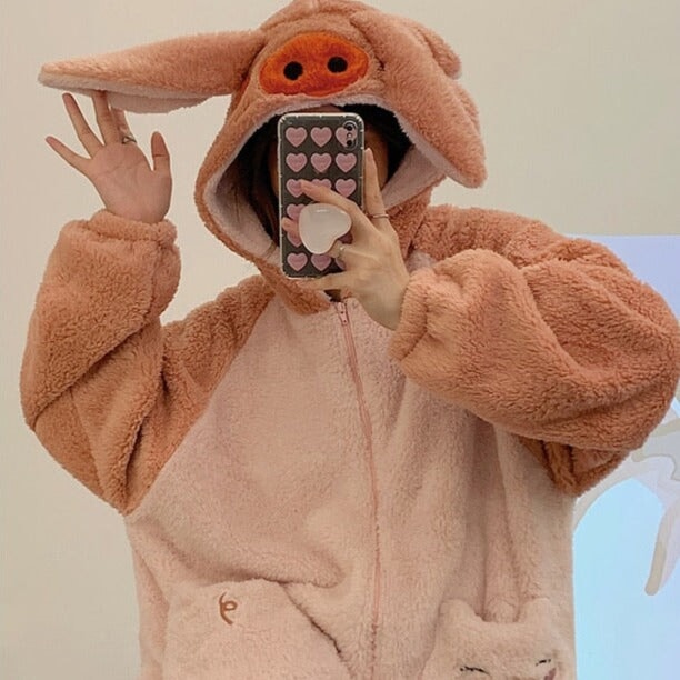 Soft Pig Fluffy Pyjama 1-Piece Set-Kawaii Dream