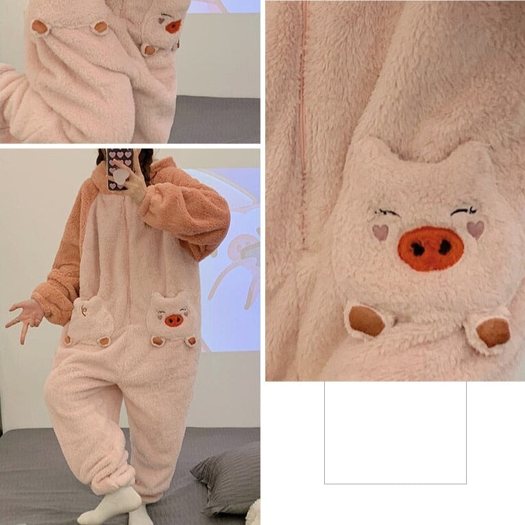 Soft Pig Fluffy Pyjama 1-Piece Set-Kawaii Dream