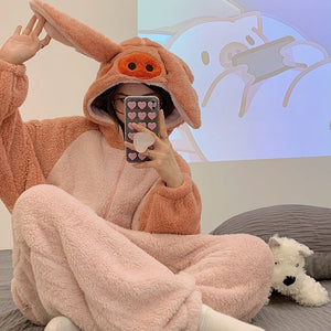 Soft Pig Fluffy Pyjama 1-Piece Set-Kawaii Dream