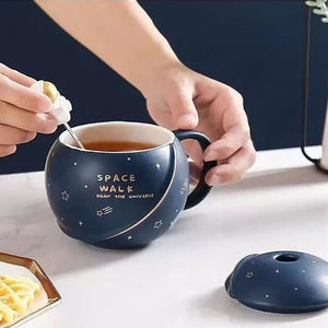 Space Astronaut Planet Ceramic Mug With Lid and Spoon-Kawaii Dream